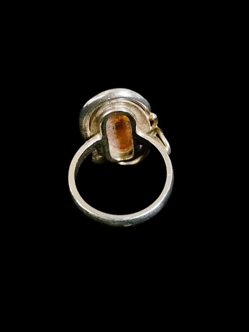 Vintage 1980s Modernist Sterling Silver Baltic Amber Statement Ring 925